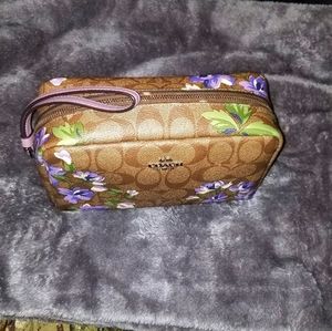 Khaki Purple Coach Pouch